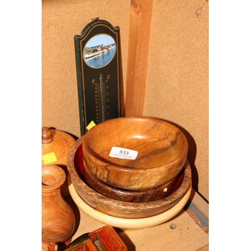 533 - Various wooden items, ebony eagle, car, animals, bowls, etc