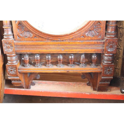 601 - Ornate antique oak carved barometer & themometer