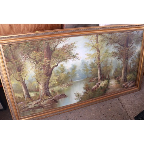607 - Large oil painting (1.3 x 0.7m) river scene