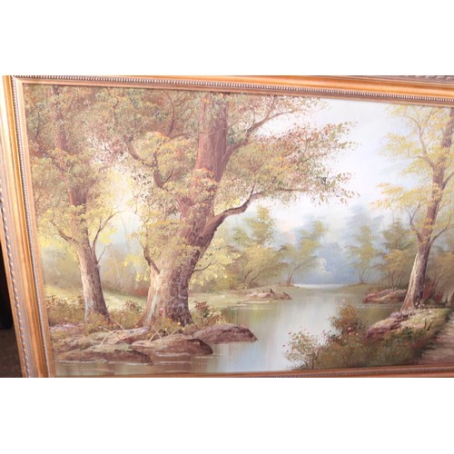 607 - Large oil painting (1.3 x 0.7m) river scene