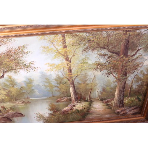 607 - Large oil painting (1.3 x 0.7m) river scene