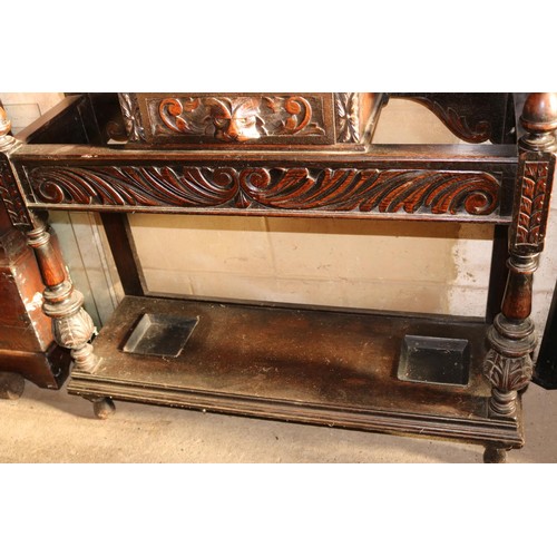 610 - Antique heavily carved oak hall stand