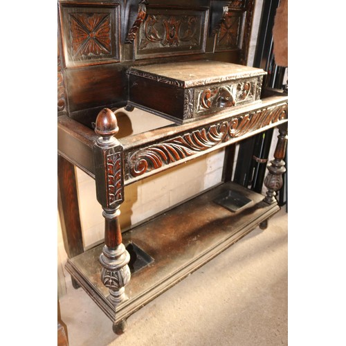 610 - Antique heavily carved oak hall stand