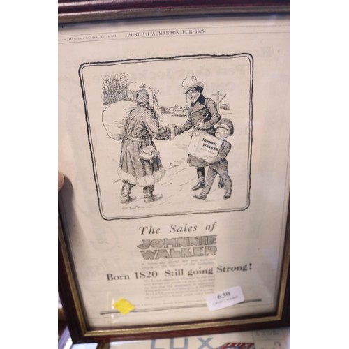 630 - Various framed adverts from 1920/30's - Zippo lighters, lux soap, Hovis bread, radios & movie poster
