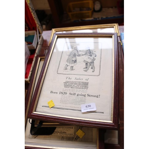 630 - Various framed adverts from 1920/30's - Zippo lighters, lux soap, Hovis bread, radios & movie poster