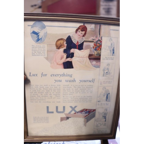 630 - Various framed adverts from 1920/30's - Zippo lighters, lux soap, Hovis bread, radios & movie poster