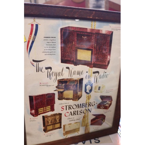 630 - Various framed adverts from 1920/30's - Zippo lighters, lux soap, Hovis bread, radios & movie poster
