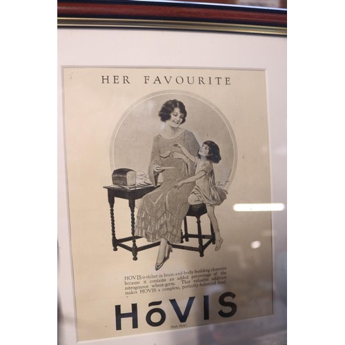 630 - Various framed adverts from 1920/30's - Zippo lighters, lux soap, Hovis bread, radios & movie poster