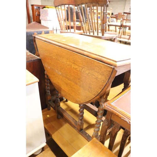 662 - Oak barley twist gate leg drop leaf table (marks to top)