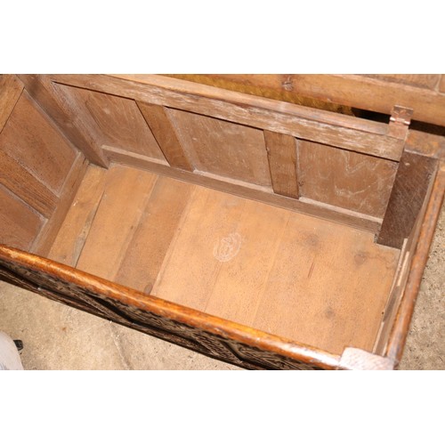 694 - Small oak carved 3 panel chest