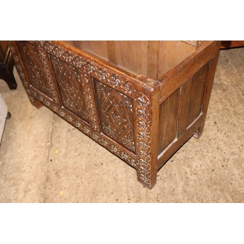 694 - Small oak carved 3 panel chest