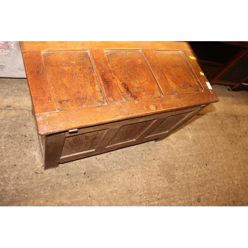 694 - Small oak carved 3 panel chest