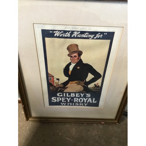 610A - Framed prints - corkscrews, Gilbey whiskey, Badger boor