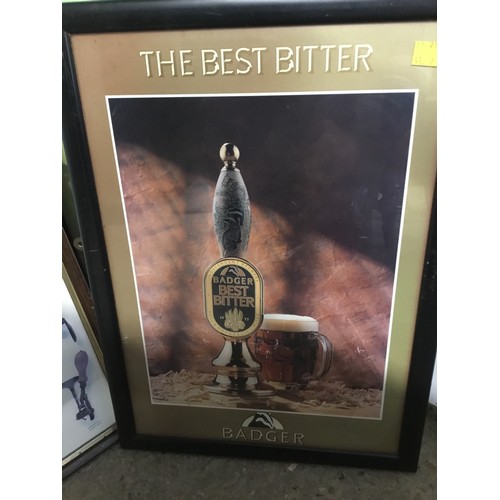 610A - Framed prints - corkscrews, Gilbey whiskey, Badger boor