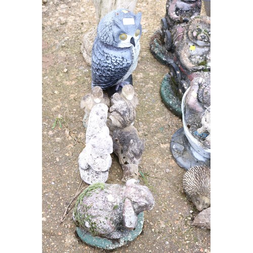 13 - Various animal garden ornaments (owl, squirrels, ducks, etc)