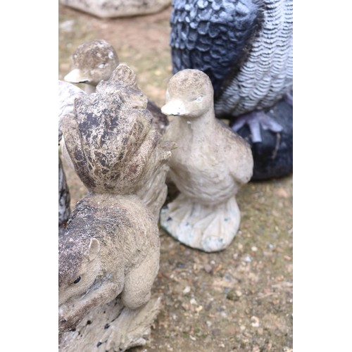 13 - Various animal garden ornaments (owl, squirrels, ducks, etc)