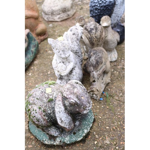 13 - Various animal garden ornaments (owl, squirrels, ducks, etc)