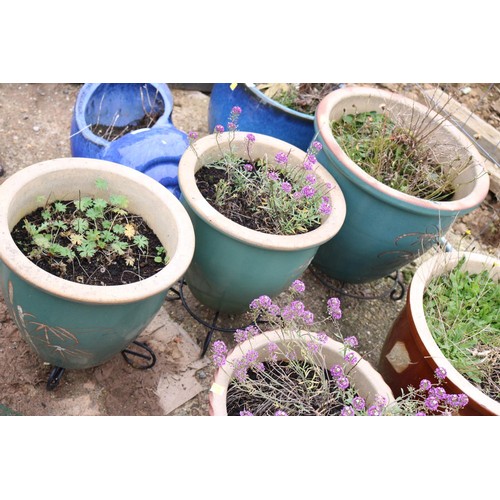 23 - 3 glazed pots with stands