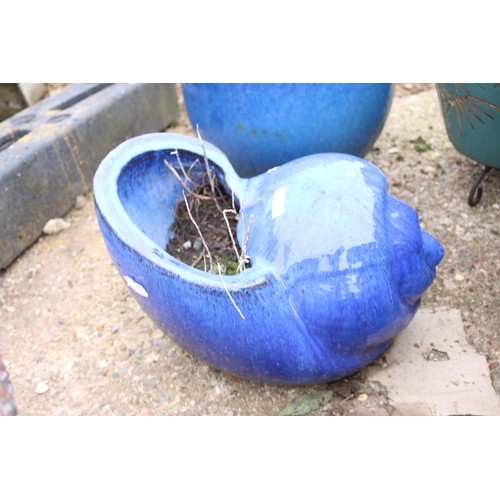 24A - Blue glazed shell planter