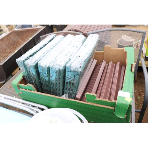 49 - Box of plastic green ground tiles with fittings