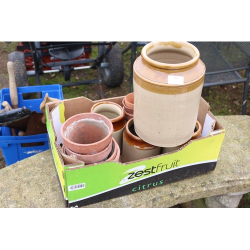 59 - Box of stone jars & clay pots