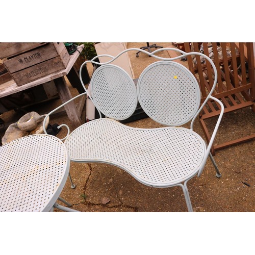 82 - Metal garden furniture set (2 chairs, bench & table)