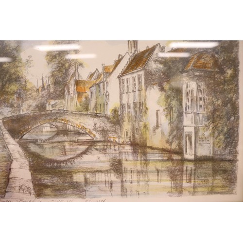 215 - Lithograph of bridge and river numbered print 53/300