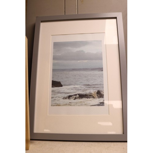 223 - 2 x pictures- photograph of the sea and canvas painting framed