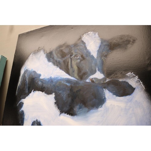 225 - Canvas painting of a Friesian cow, signed