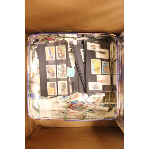 336 - Box of GB & foreign stamps, 3x tins, 3x tubs