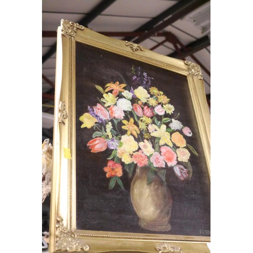 664 - Framed oil still life, signs S E Wolton