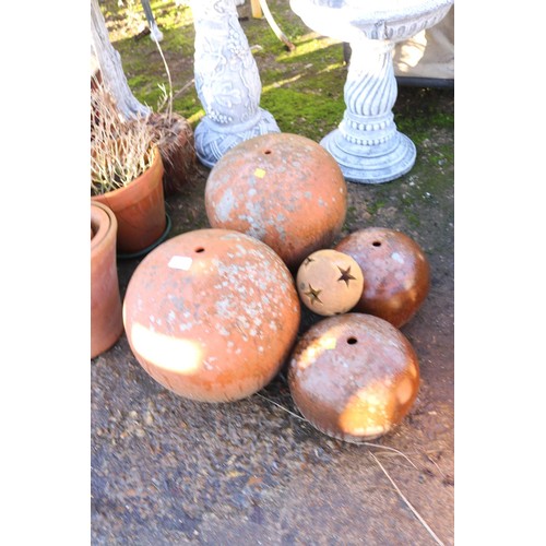 58 - Five times clay round ball garden ornaments