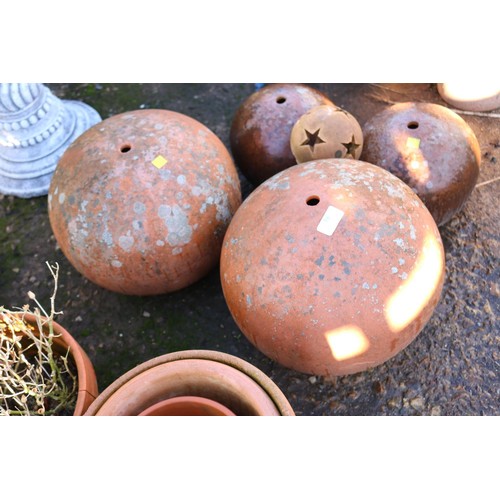 58 - Five times clay round ball garden ornaments