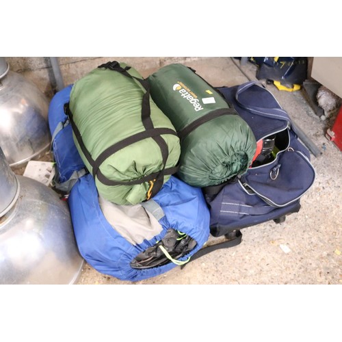 163 - Tent, sleeping bag, cycle, helmet, swimming kit, etc