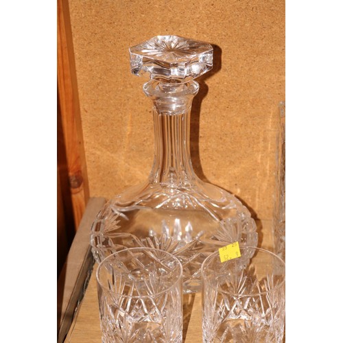 561 - 3 heavy glass decanters & 4 whiskey tumblers