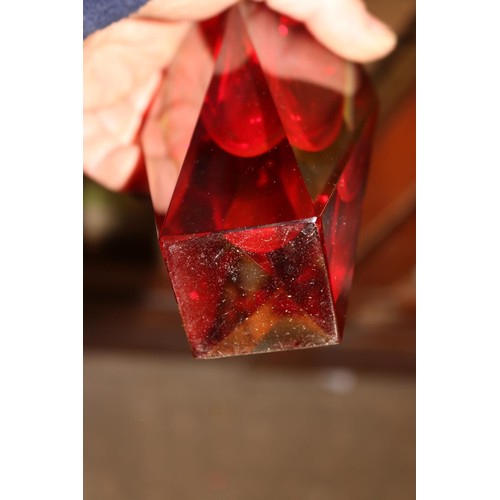 564A - Muranu unusual diamond cut outer glass vase with triple layered coloured glass inner - 50's sommerso... 