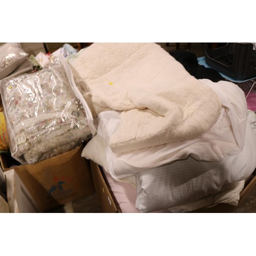 703 - 3 boxes of various linen, duvets, pillows