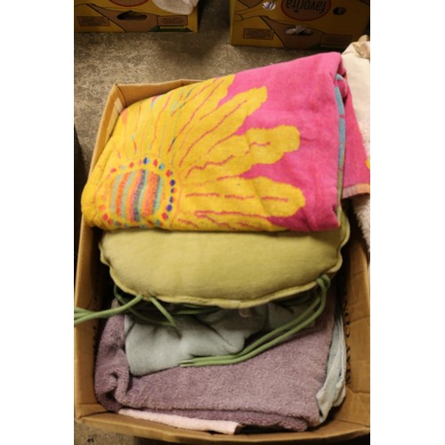 703 - 3 boxes of various linen, duvets, pillows