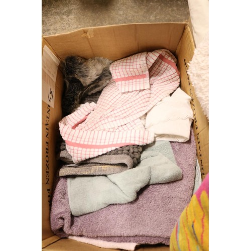 703 - 3 boxes of various linen, duvets, pillows