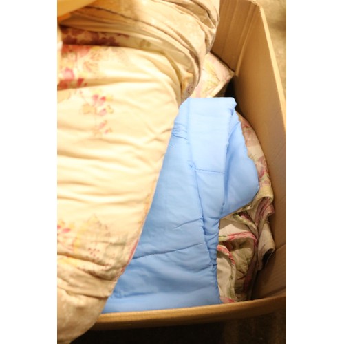 703 - 3 boxes of various linen, duvets, pillows