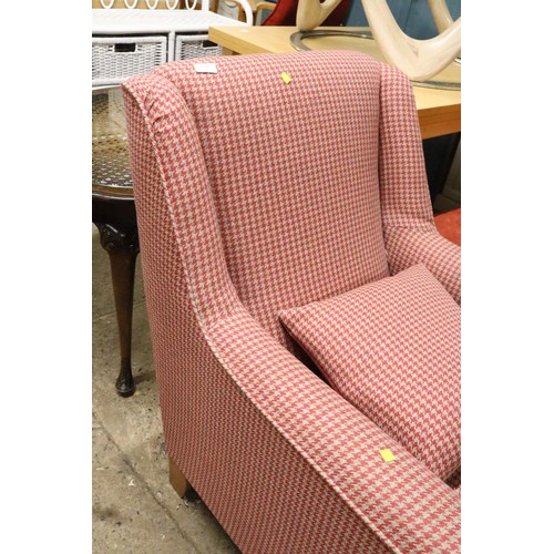 646 - Red check armchair on small wooden legs