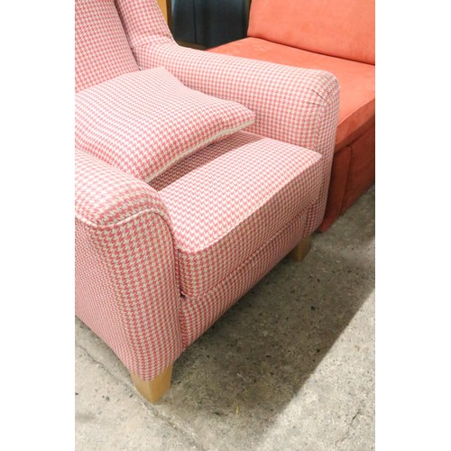 646 - Red check armchair on small wooden legs