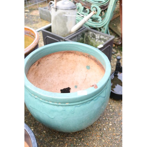 12 - Large round teal blue planter