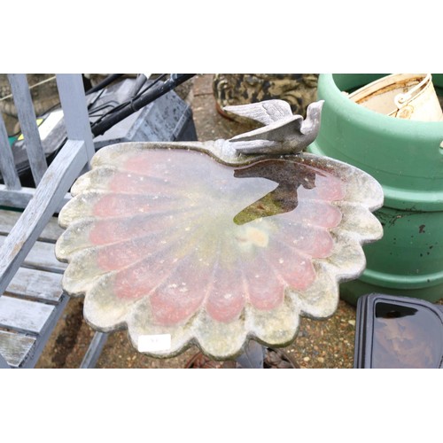 84 - Cast iron bird bath depicting fish stand & shell bath