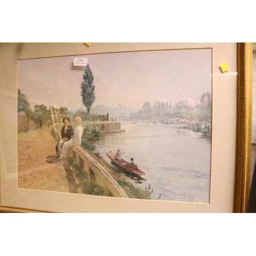 173 - Large framed print, Thames at Hampton Court