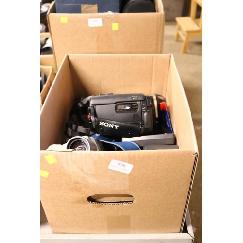 599 - Box containing various Sony handheld video cameras