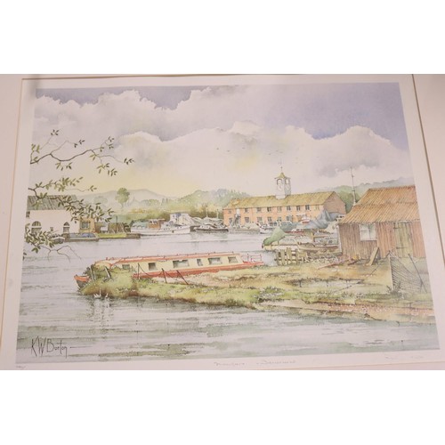 625 - 2 x K W Burton Prince of River & barge scenes both being 56 cm wide by 46 cm high total size