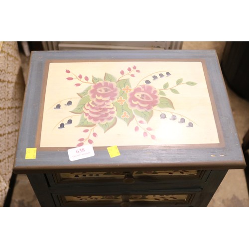 638 - Painted with flowers 2 drawer small oak table