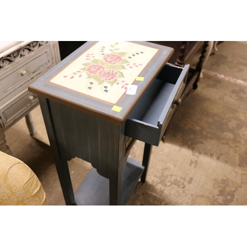 638 - Painted with flowers 2 drawer small oak table