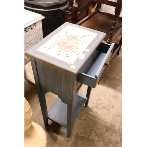 638 - Painted with flowers 2 drawer small oak table